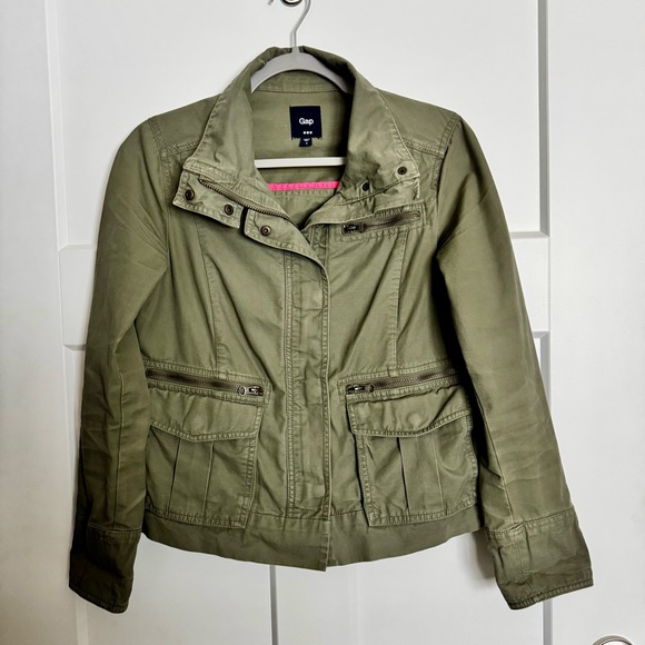 GAP Jackets & Blazers - GAP Utility Full Zipper Cotton Jacket Army Olive Green with Pockets Size S
